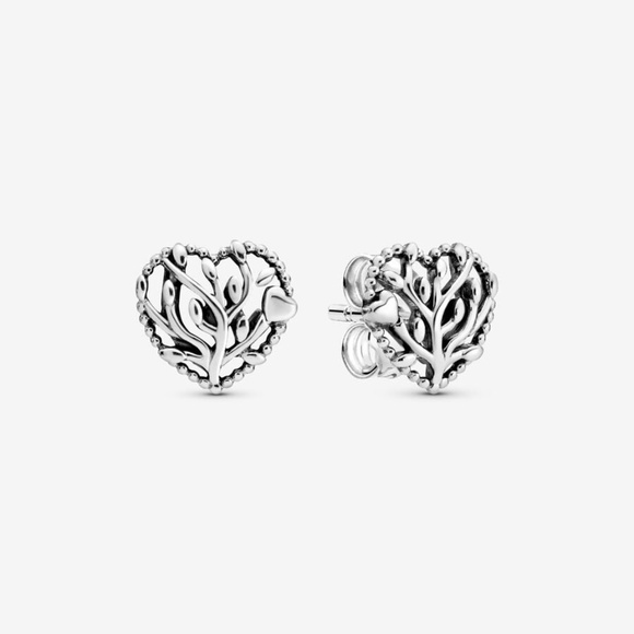 Pandora Family Tree Heart Stud Earrings In Sterling - Picture 3 of 3